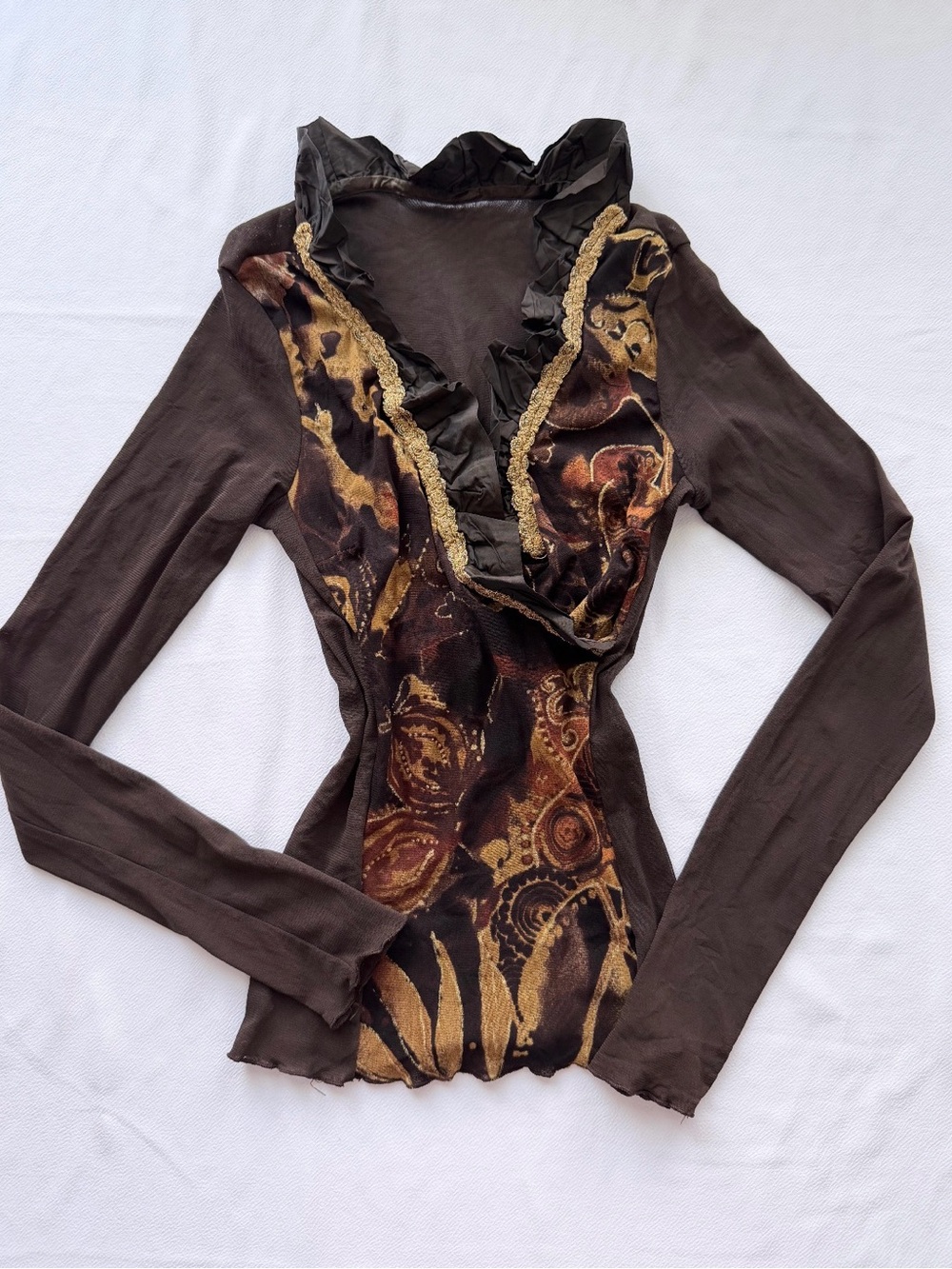 Vintage Made in Italy Mesh Ruffle Long Sleeve
Top Baroque Romantic Sheer